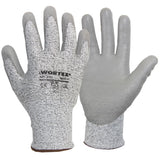 PU pārklājuma cimdi WORTEX 6707...6711, griezumu izturība D