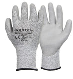 PU pārklājuma cimdi WORTEX 6017…6021, griezumu izturība B